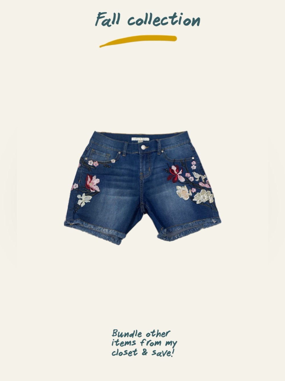 Boston proper- Embroidered Dark Blue Denim Shorts - Women